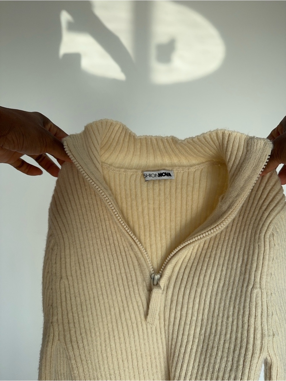 Fashion Nova Cream Ribbed Half-Zip Sweater and pants set